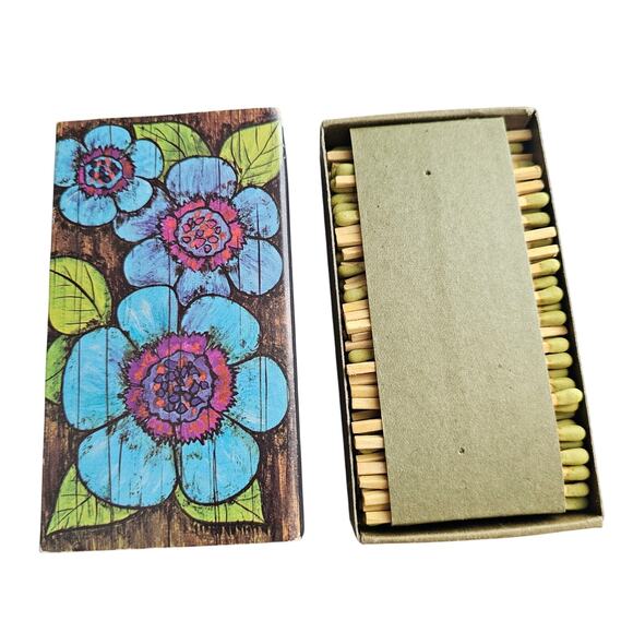 Vintage 1970 The Ohio Match Company Wood Floral Matches Decor 70s Cottage Candle - Picture 1 of 11
